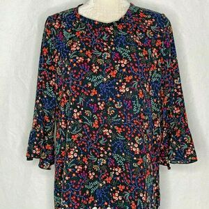 Celeste Shift Dress 2XL Black Floral 3/4 Bell Sleeves Crochet Lace Ruffle Hem